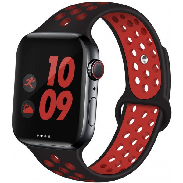 Wholesale Breathable Sport Strap Wristband Replacement for Apple Watch Series 9/8/7/6/5/4/3/2/1/SE - 41MM/40MM/38MM (Black Red)